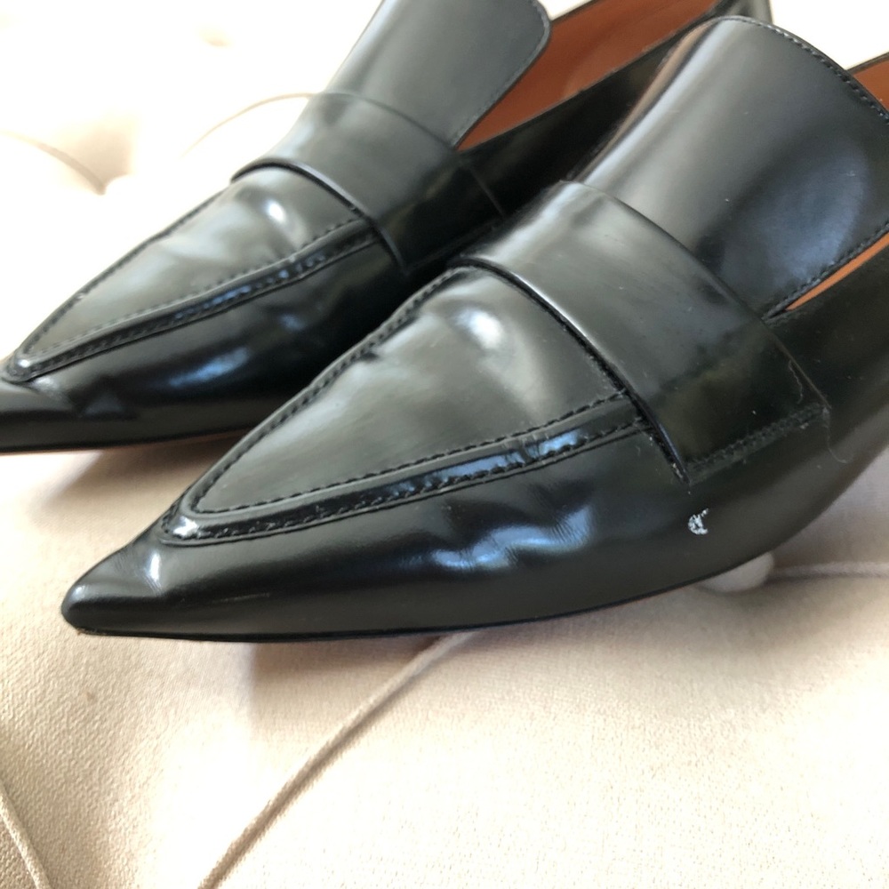 SOLD Celine Fall 2014 Pointed Toe Black Patent Loafer Flats 37.5 Old Celine Logo - Picture 7 of 12